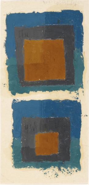 Josef Albers, Two color studies for Homage to the Square, n.d., Oil and pencil on blotting paper, 6 7/8 x 3 3/8 in. (17.6 x 8.6 cm), The Josef and Anni Albers Foundation, 1976.2.318, © 2019 The Josef and Anni Albers Foundation/Artists Rights Society (ARS), New York/ProLitteris, Zurich, Photo: Tim Nighswander/Imaging4Art
